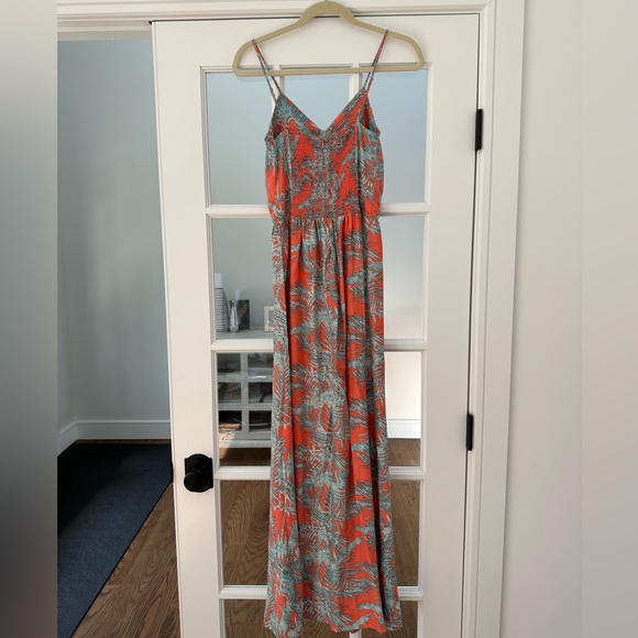 Parker Orange and Blue Maxi dress with ruched back and zipper. - Picture 4 of 6